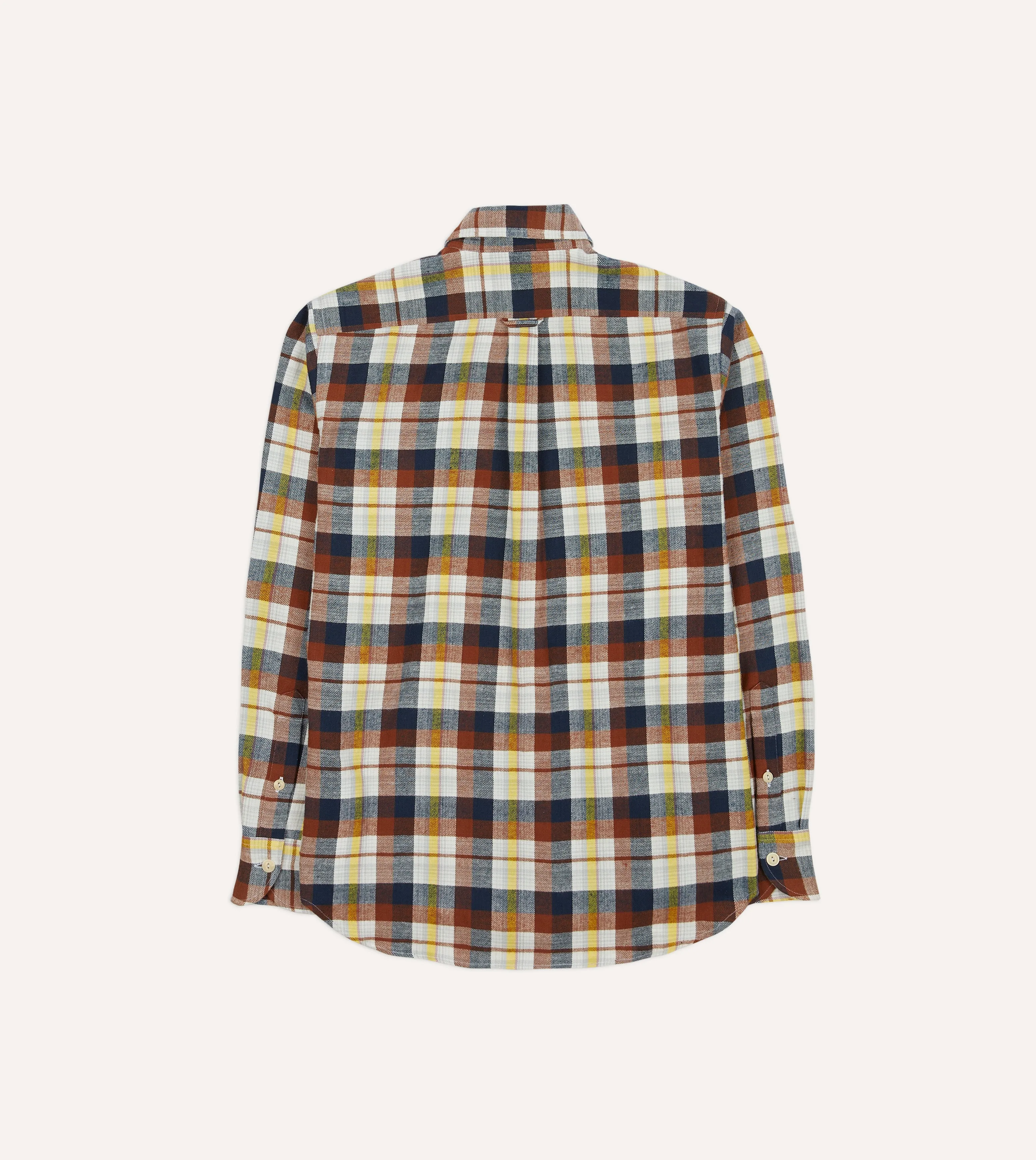 Navy, White and Rust Check Brushed Cotton Two-Pocket Work Shirt