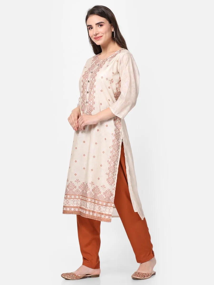 Off White Geometrical Printed Kurta