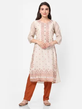 Off White Geometrical Printed Kurta