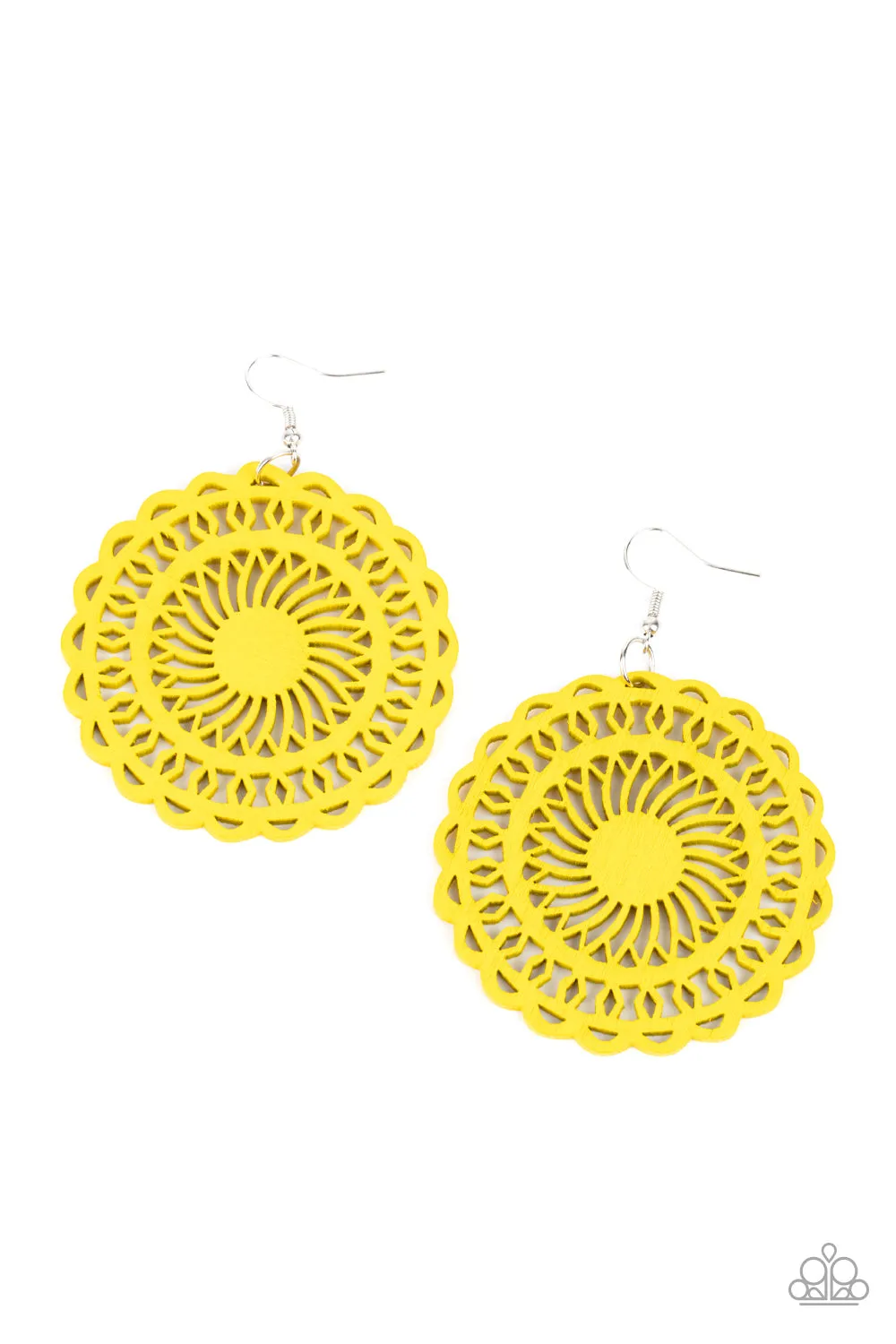 Paparazzi Earring ~ Island Sun - Yellow Wooden Earring