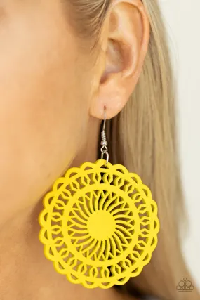 Paparazzi Earring ~ Island Sun - Yellow Wooden Earring