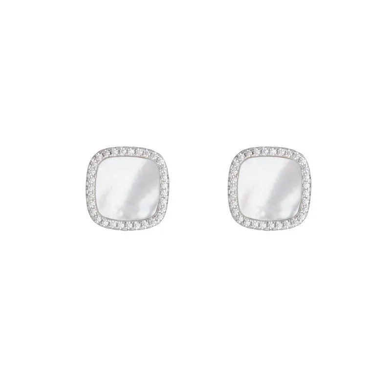 Pavé Mother of Pearl Square Stud Earrrings