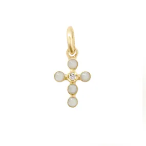 Pearled Cross Diamond Pendant, Opal, Yellow Gold