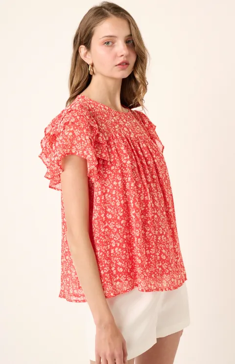 Peyton Ditsy Flower Ruffle Sleeve Top