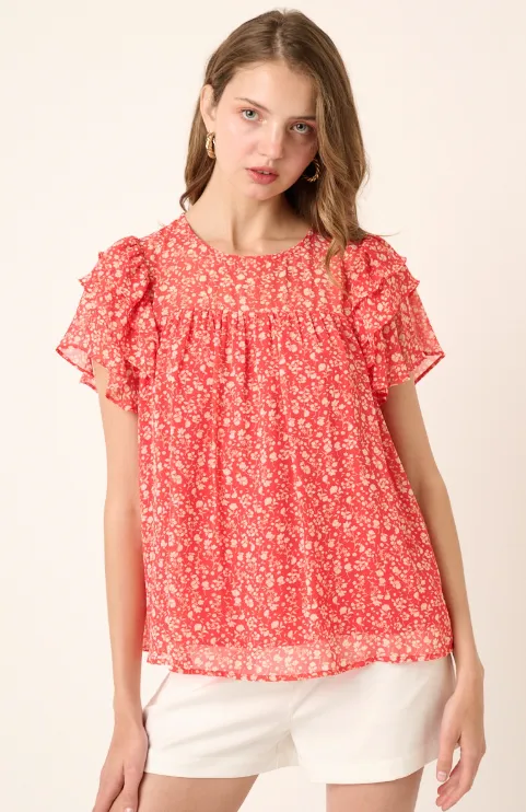 Peyton Ditsy Flower Ruffle Sleeve Top