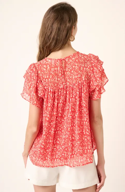 Peyton Ditsy Flower Ruffle Sleeve Top