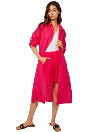 Pistache Maxi Linen Blouse Dress, Fuschia (N2898)