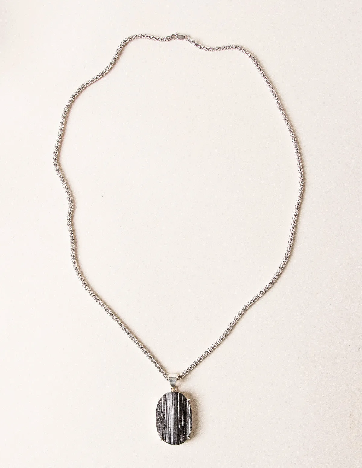 Raw Black Tourmaline Silver Necklace