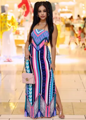 Rianon Multi Neon Colors Aztec Print Maxi Dress