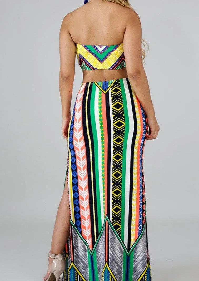 Rianon Multi Neon Colors Aztec Print Maxi Dress