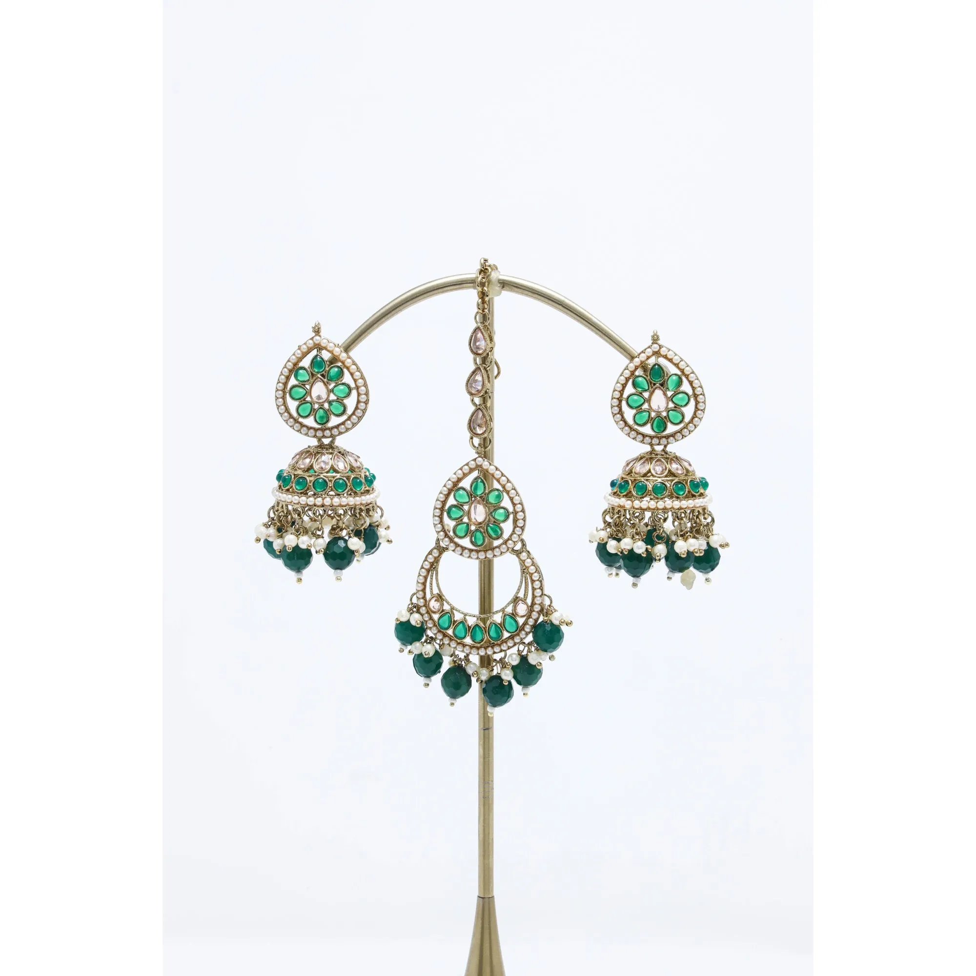 RISHA POLKI EARRINGS WITH TIKKA