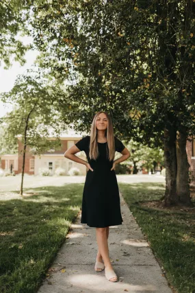 Sarah Basic Knee Length Dress in Black