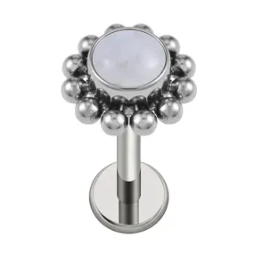 Silver Flower Bead Piercing Stud  Moonstone