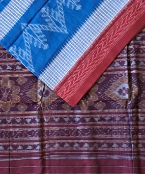 Sky blue maroon cotton handloom nuapatna saree