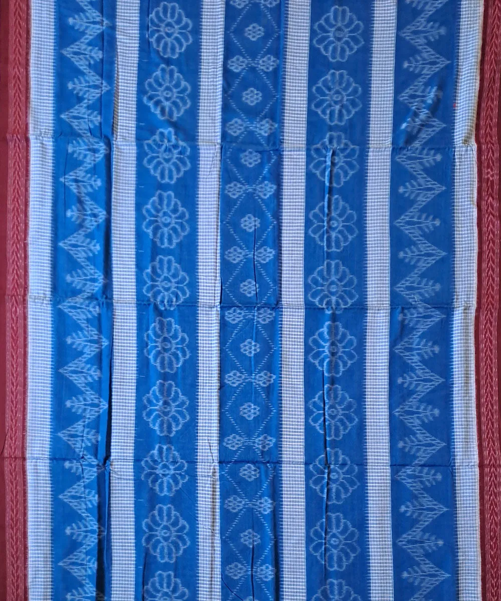 Sky blue maroon cotton handloom nuapatna saree