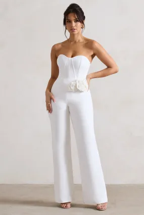 Sonia | White Sweetheart Corset Straight-Leg Jumpsuit With Flowers