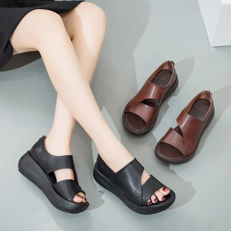 Spring Summer Wedge Retro Handmade Leather Sandals