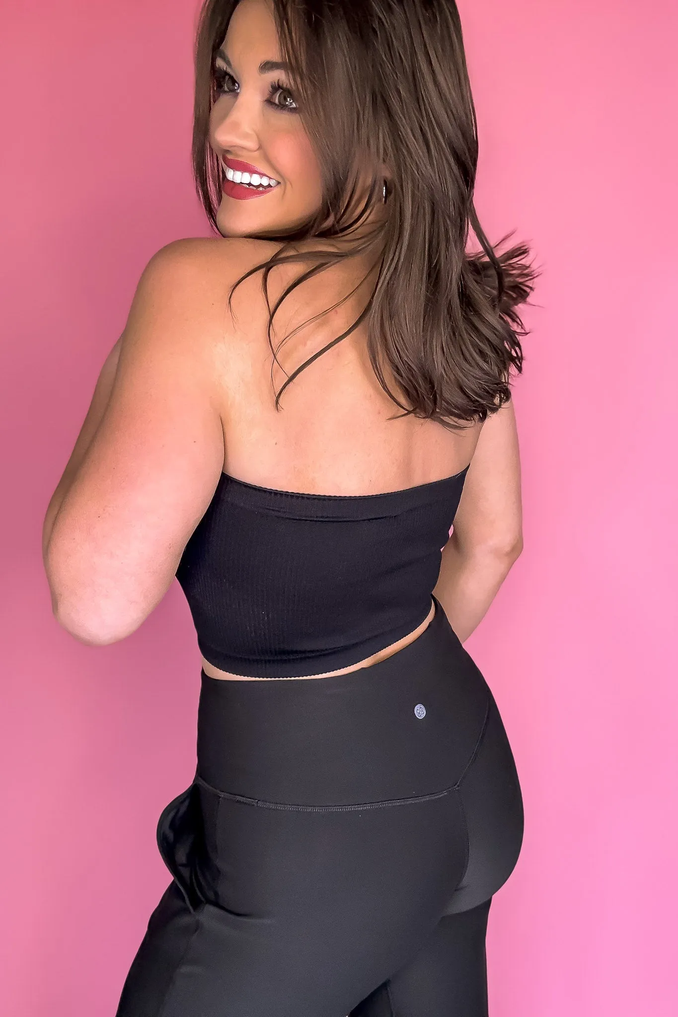 SR Basic Black Stretchy Ribbed Seamless Tube Top