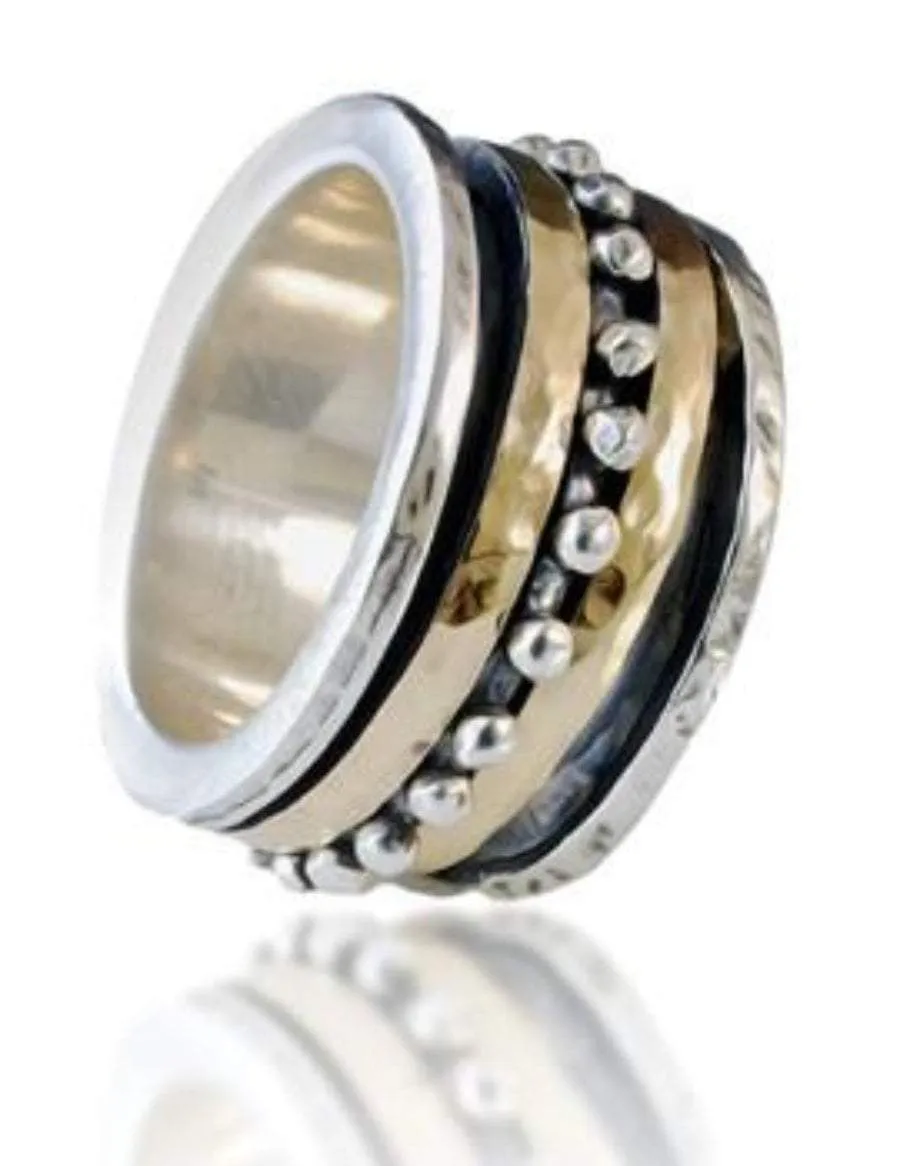 Sterling Silver & Gold 9KT Spinner ring for woman.  Boho chic Meditation ring.