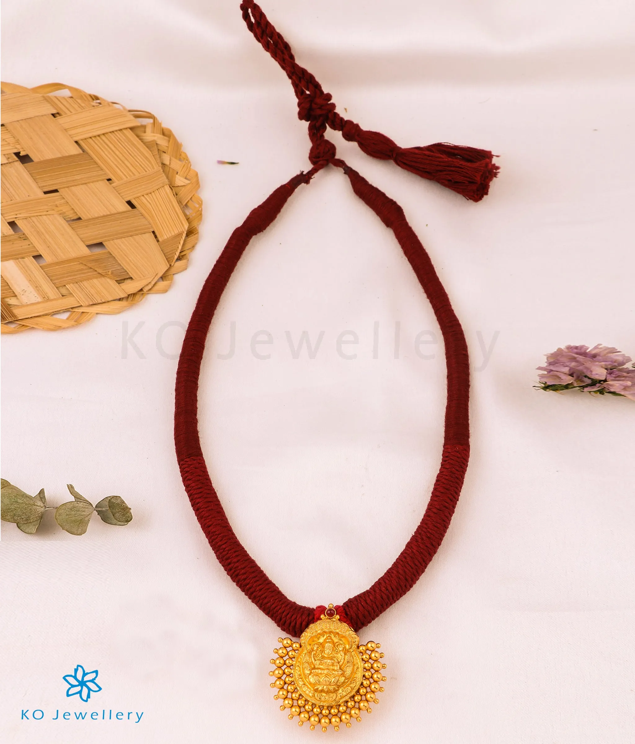 The Avahati Silver Lakshmi Thread Necklace (Maroon)