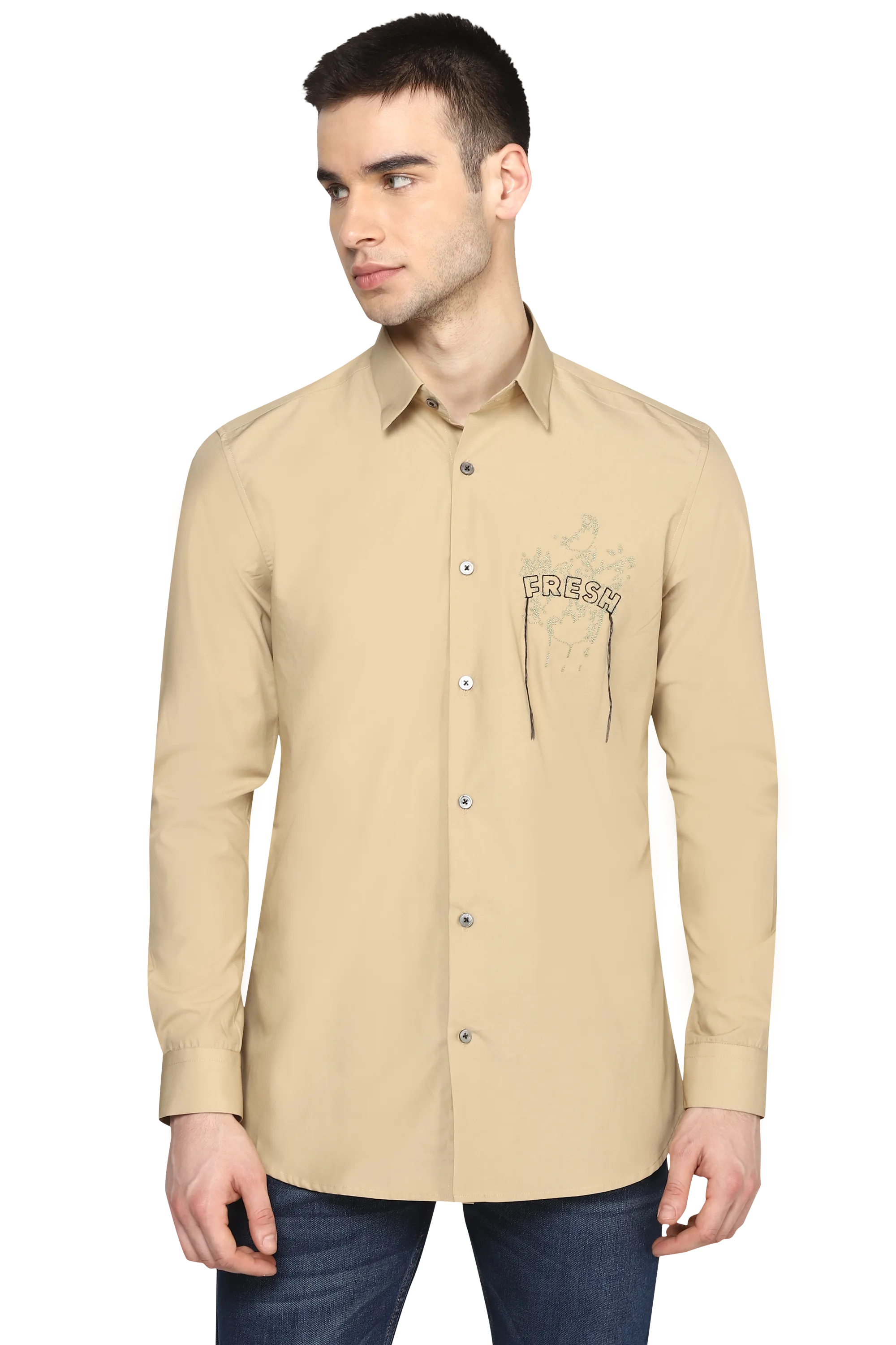 The Beige Organic Shirt With Frayed Yarn