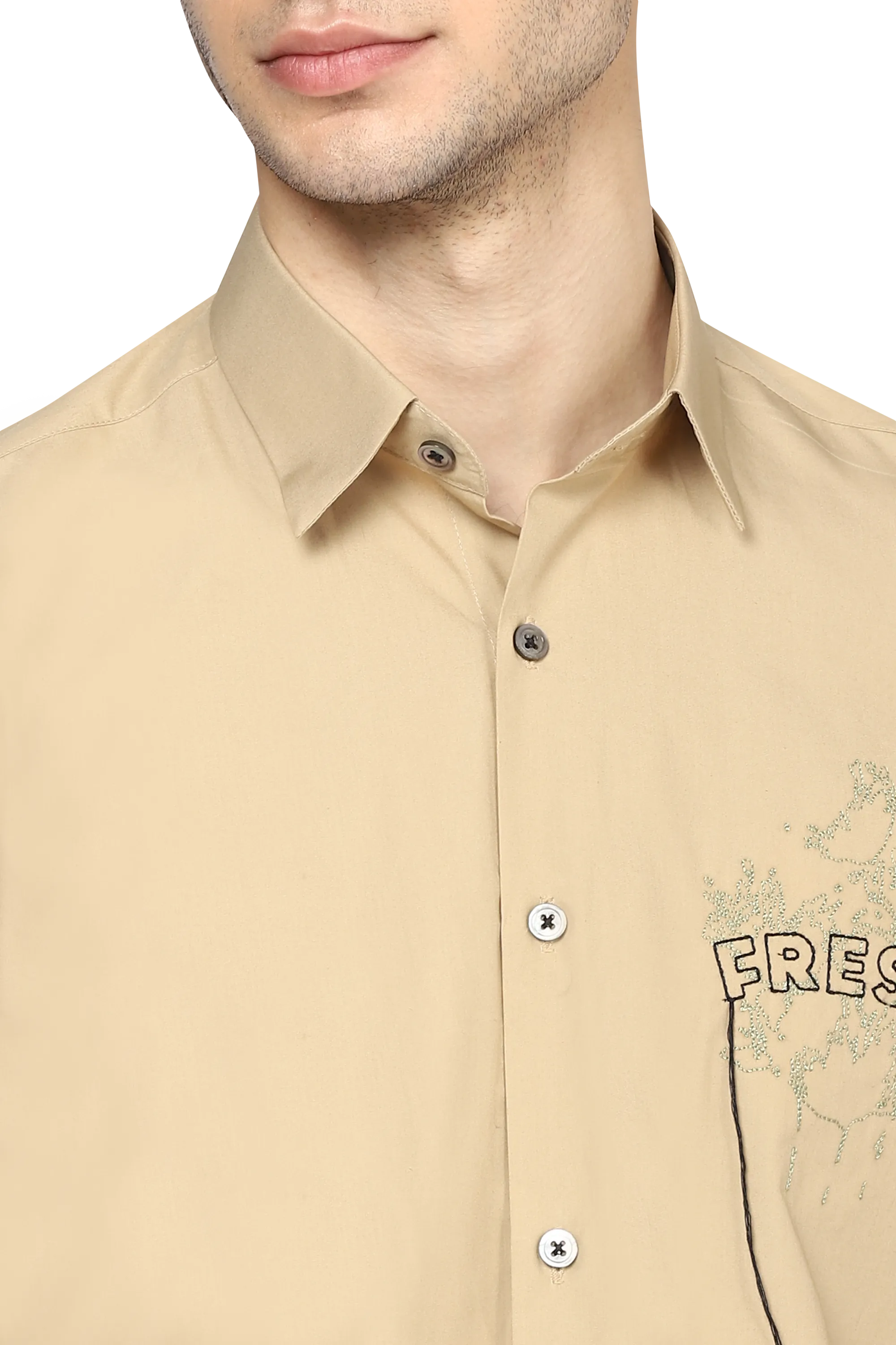 The Beige Organic Shirt With Frayed Yarn