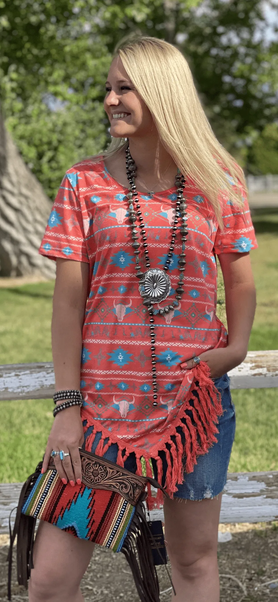 The Coral Aztec Summer Steer Top