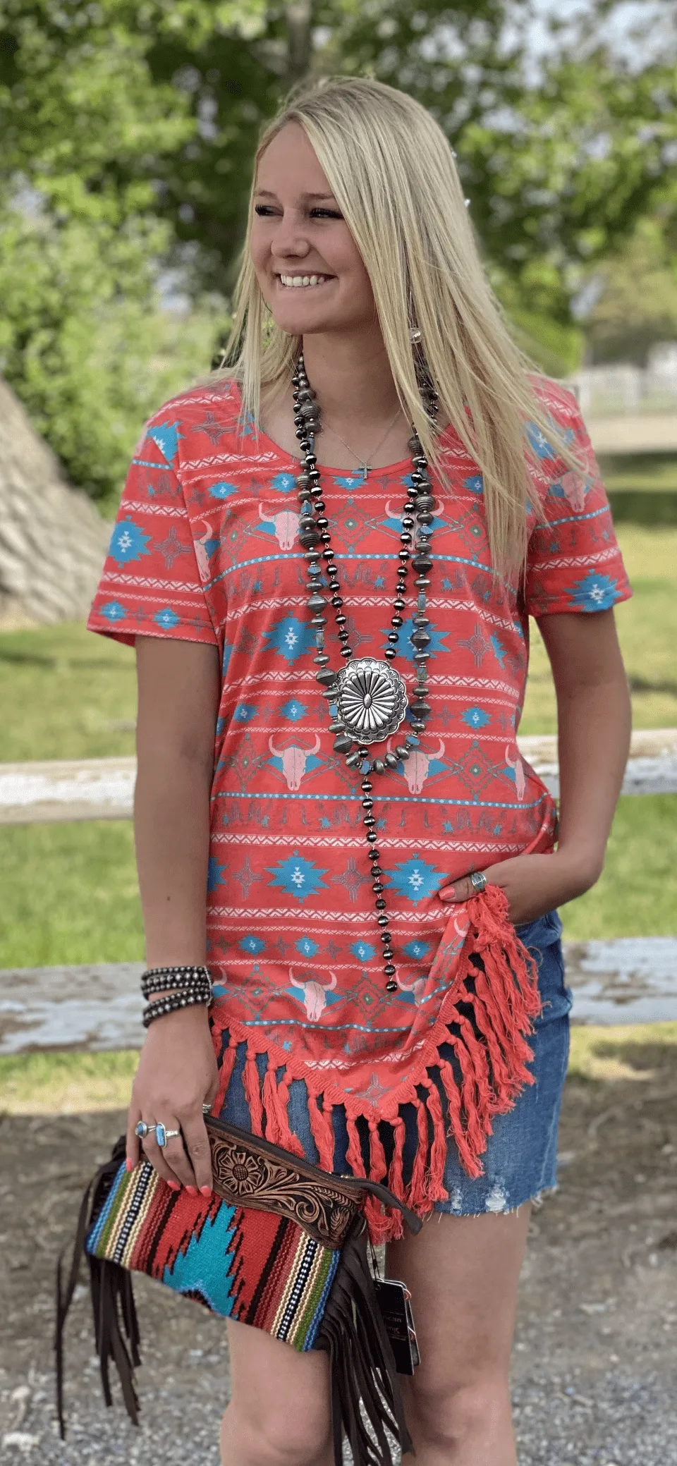 The Coral Aztec Summer Steer Top