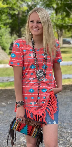 The Coral Aztec Summer Steer Top