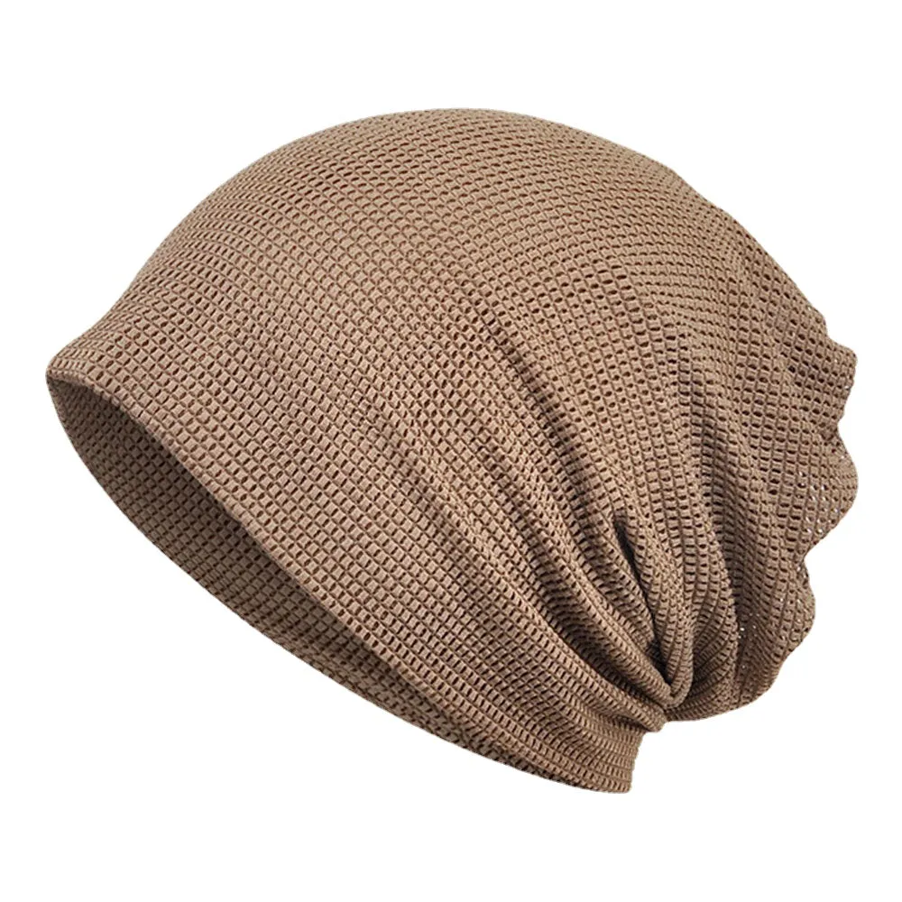 Thin Beanie Hat Solid Color Mesh Breathable HairBand Scarf Multifunctional