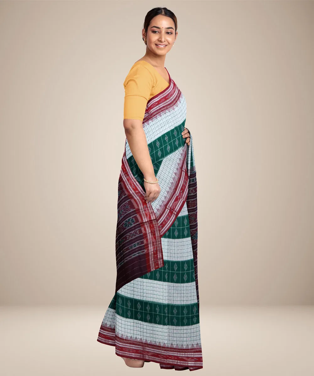 White green maroon cotton handwoven nuapatna saree