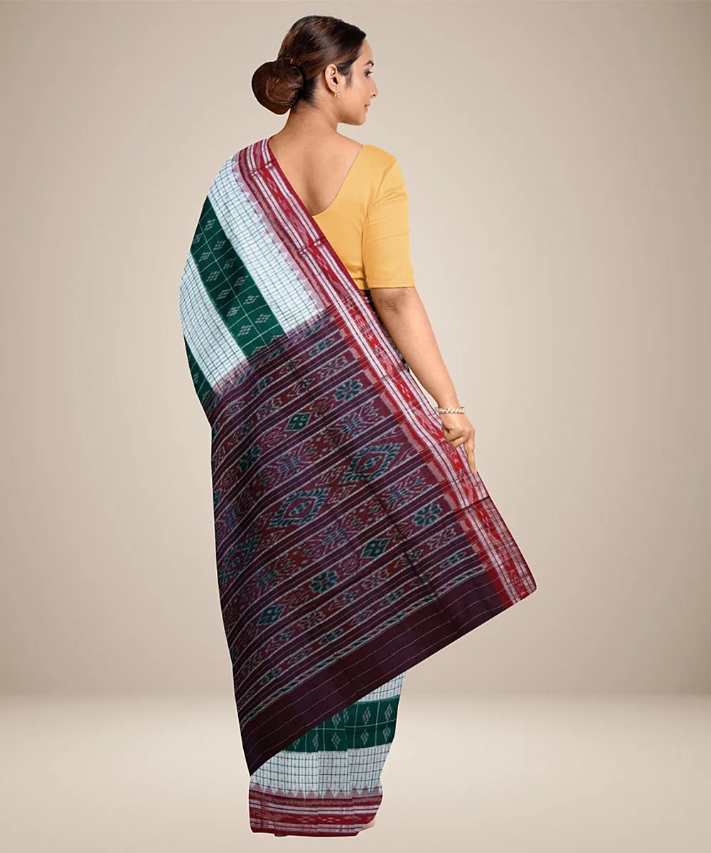 White green maroon cotton handwoven nuapatna saree