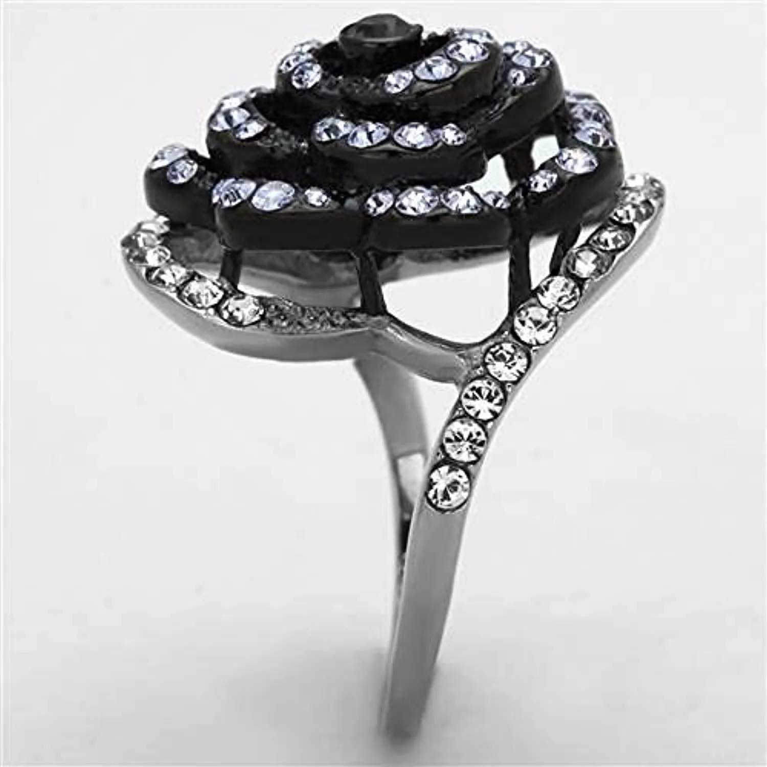 WildKlass Stainless Steel Flower Ring Two-Tone IP Black Women Top Grade Crystal Amethyst