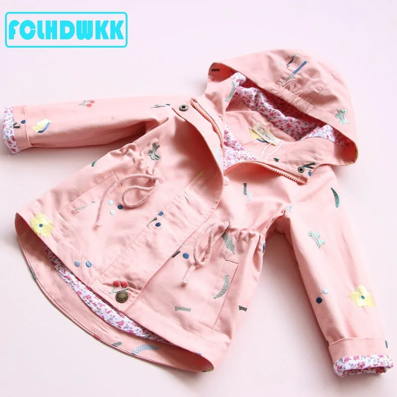 Windbreaker Flower Embroidery Hooded Jacket