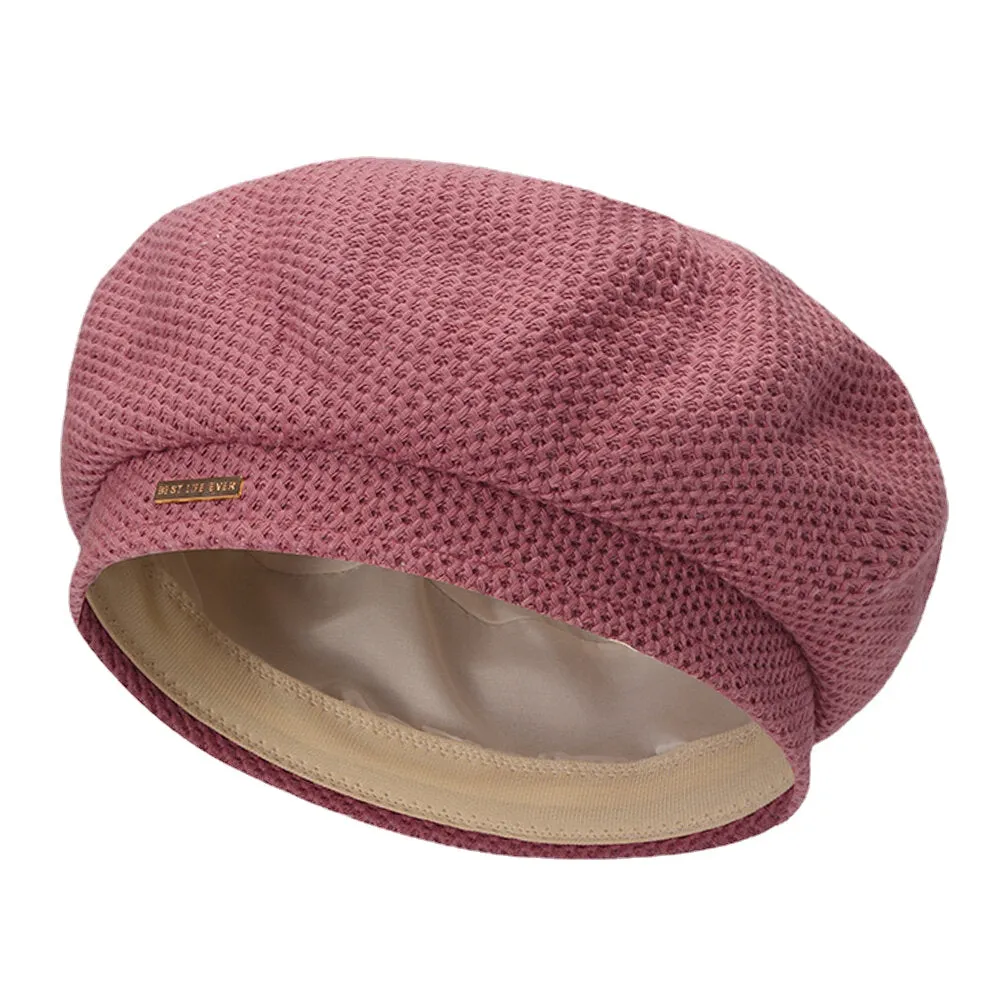 Women Cotton Mesh Breathable Metal Label Knitted Hat Fashion Wild Adjustable Beret Cap Painter Hat