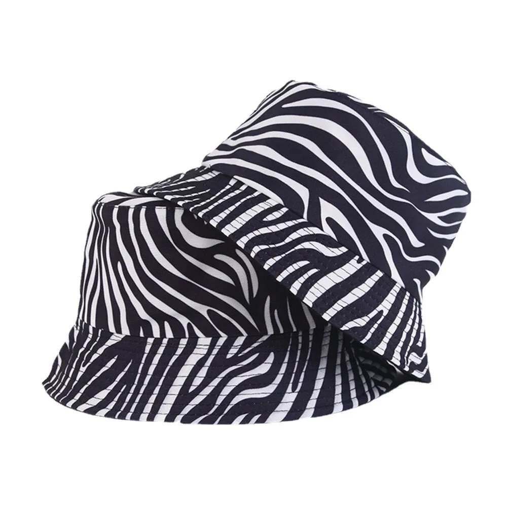 Women Double-Side-Wear Zebra Cow Panda Pattern Print Bucket Hat Fashion Casual All-match Sunscreen Beach Hat