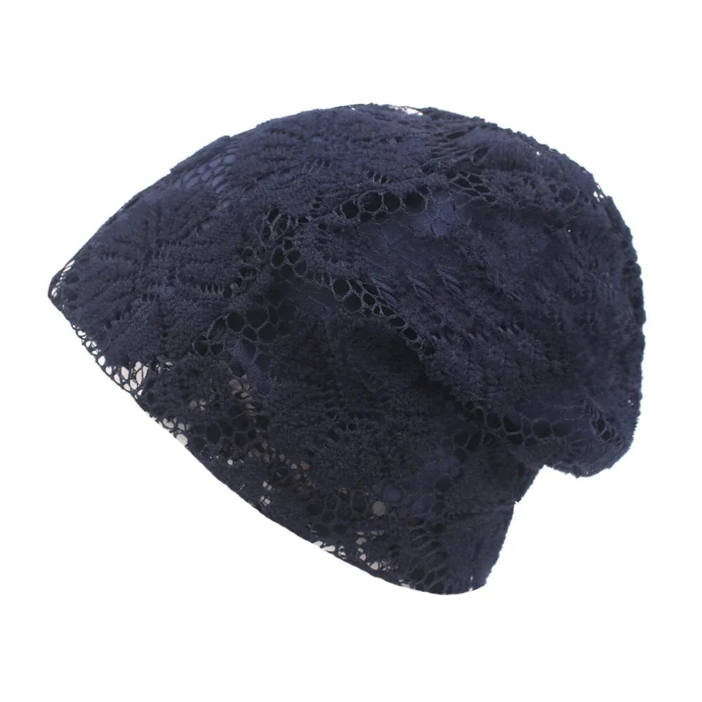 Women Flowers Lace Breathable Beanie Hat Comfortable Soild Color Sunshade Hat