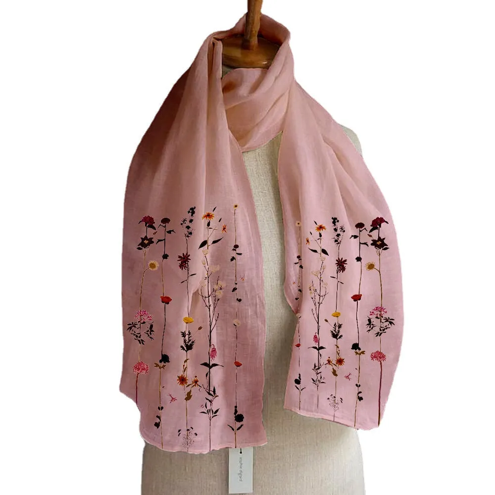 Women Multi-purpose Lightweight Floral Pattern Elegant Long Scarf Shawl