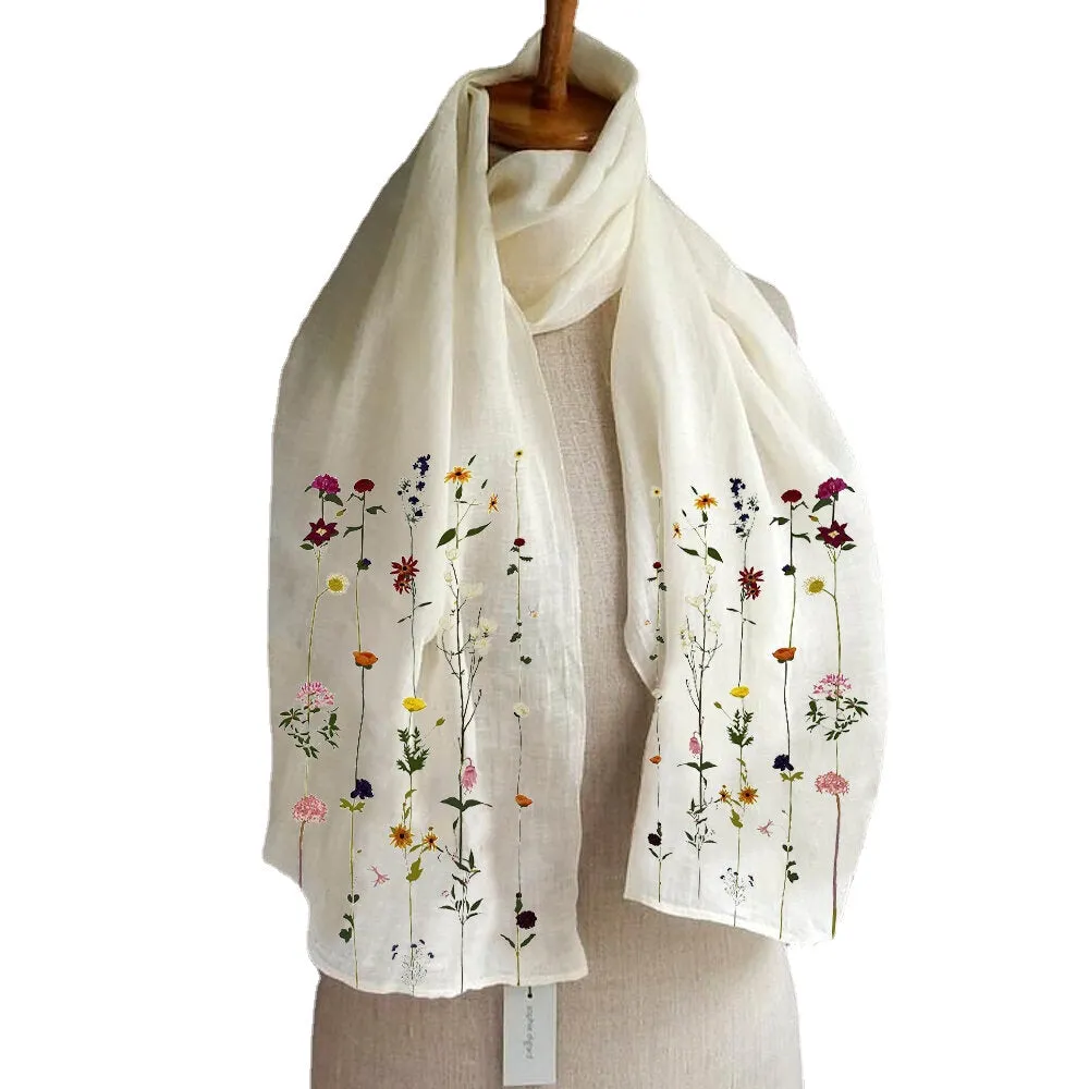 Women Multi-purpose Lightweight Floral Pattern Elegant Long Scarf Shawl