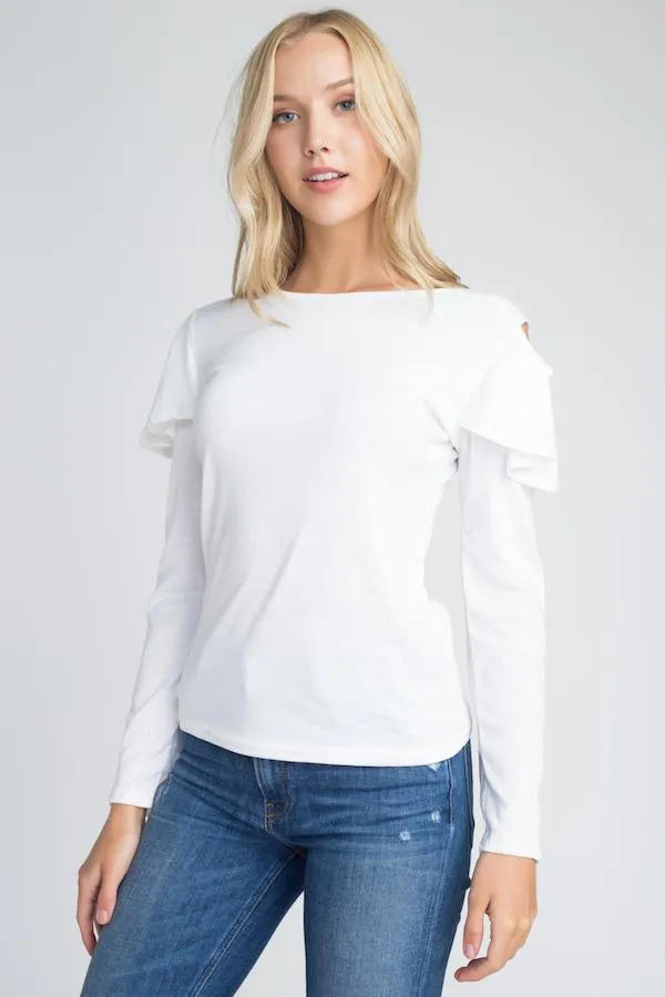 Women's Cold Shoulder Ruffle Long Sleeve Top