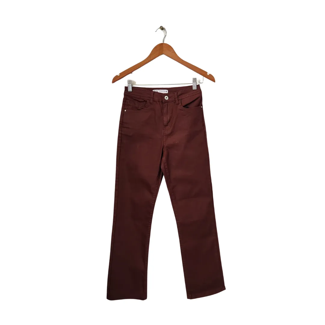 ZARA Maroon Textured Straight-leg Jeans | Gently Used |