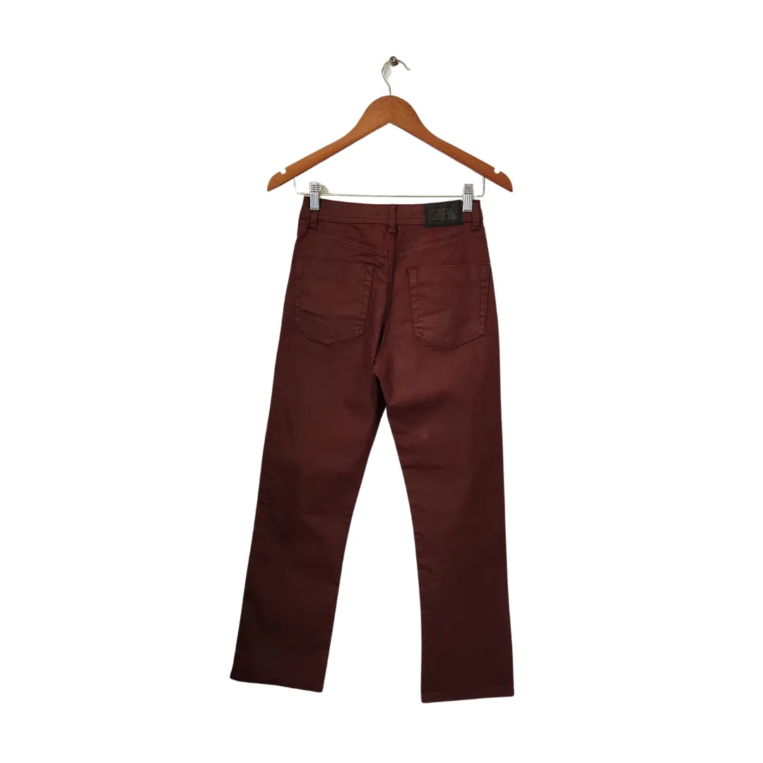 ZARA Maroon Textured Straight-leg Jeans | Gently Used |